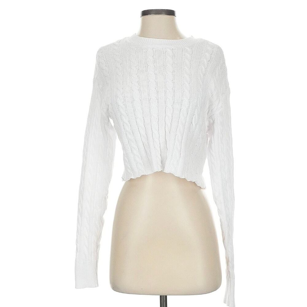 Aerie Ribbed Knit Cropped Light Weight Sweater In color White Size Small